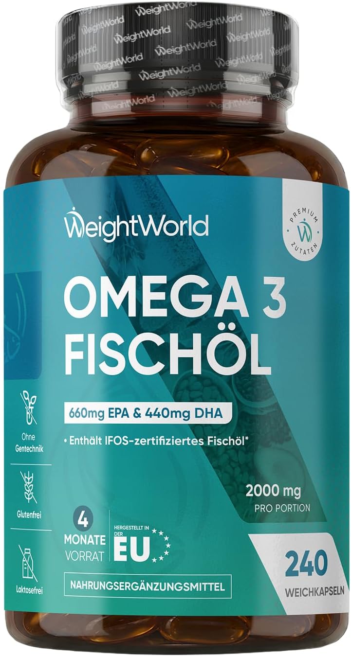 WeightWorld Omega 3 Weichkapseln - 2000mg Fischöl - 660mg EPA & 440mg DHA