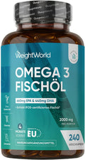 WeightWorld Omega 3 Weichkapseln - 2000mg Fischöl - 660mg EPA & 440mg DHA