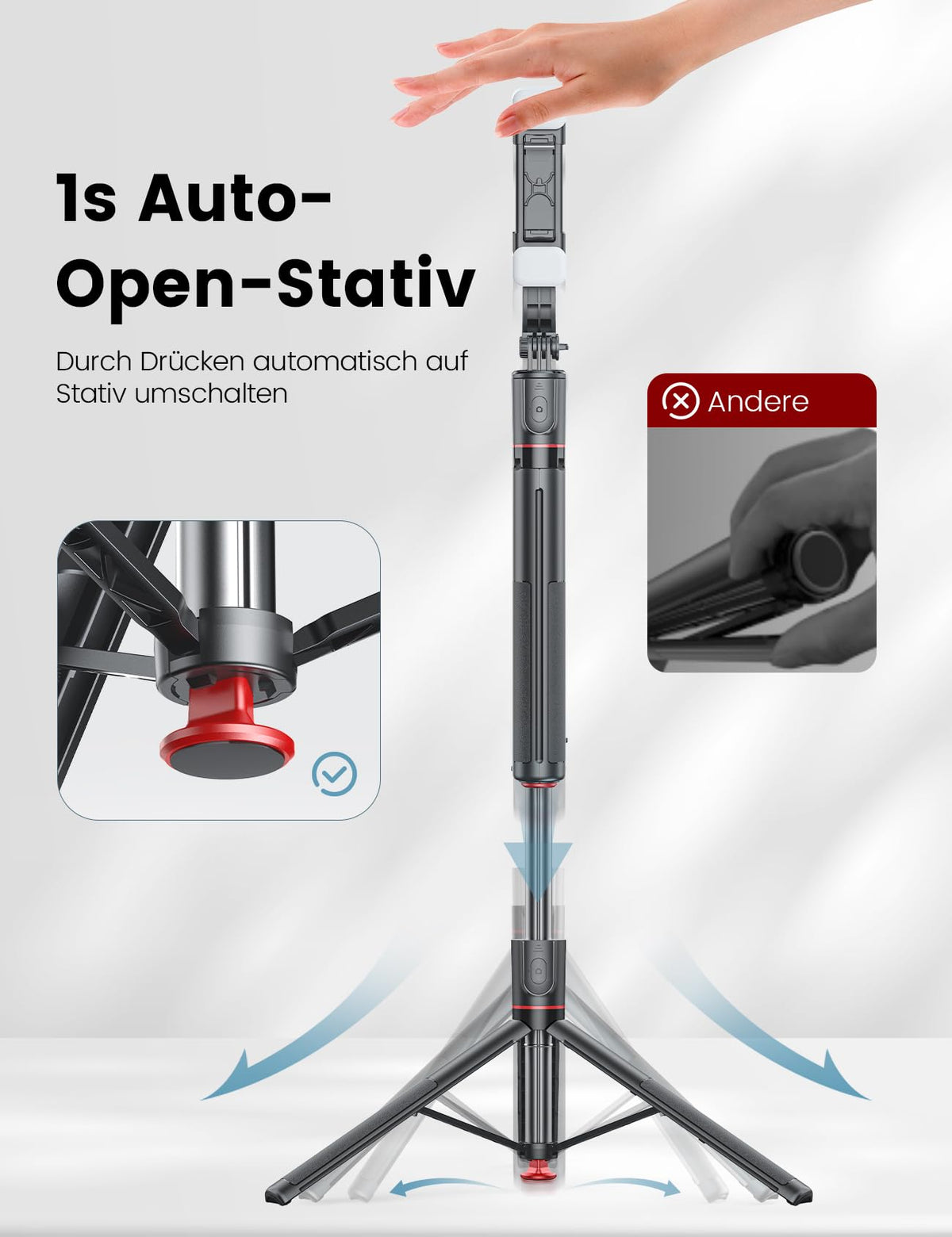 Selfiestick Stativ und Fernbedienung, 2 Fülllicht Stativ für Smartphones