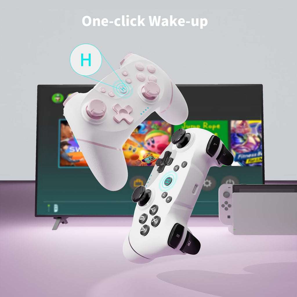 AceGamer 2pcs Wireless Controller für Switch 2/1/Lite/OLED, Controller für Switch Pro mit Weckfunktion mit Einer Taste，Pro Gamepad mit Doppel Vibration/Turbo/Screenshot (Schwarz & Weiß)