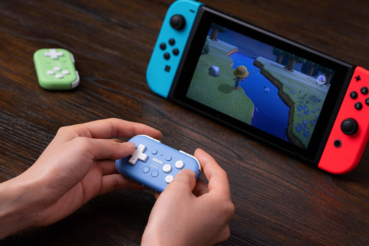 8Bitdo Micro Bluetooth Gamepad Pocket-sized Mini Controller for Switch, Android, and Raspberry Pi, Support Keyboard Mode (Blue)