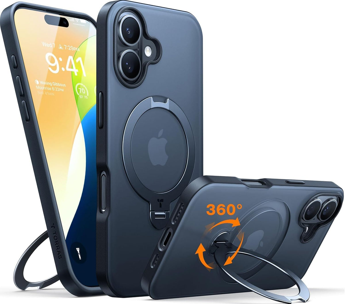 TORRAS Ostand Q3 Spin für iPhone 18 Pro Hülle für MagSafe 360°Stand Schwarz