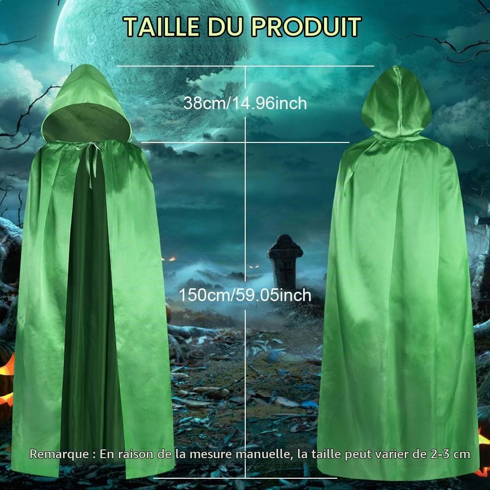 Aomig Cape à Capuchon, Déguisement Adulte Unisexe Costume, Cape Sorcier, Halloween Cosplay Costume Cape Longue Cape, Déguisement pour Halloween, Bal Masqué