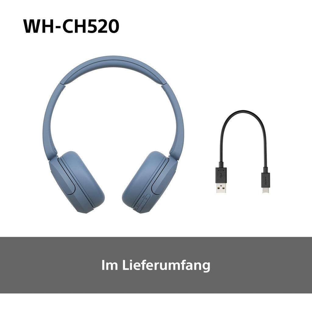 Sony WH-CH520 Kabellose Bluetooth-Kopfhörer - bis zu 50 Stunden Akkulaufzeit mit Schnellladefunktion, On-Ear-Modell - Schwarz