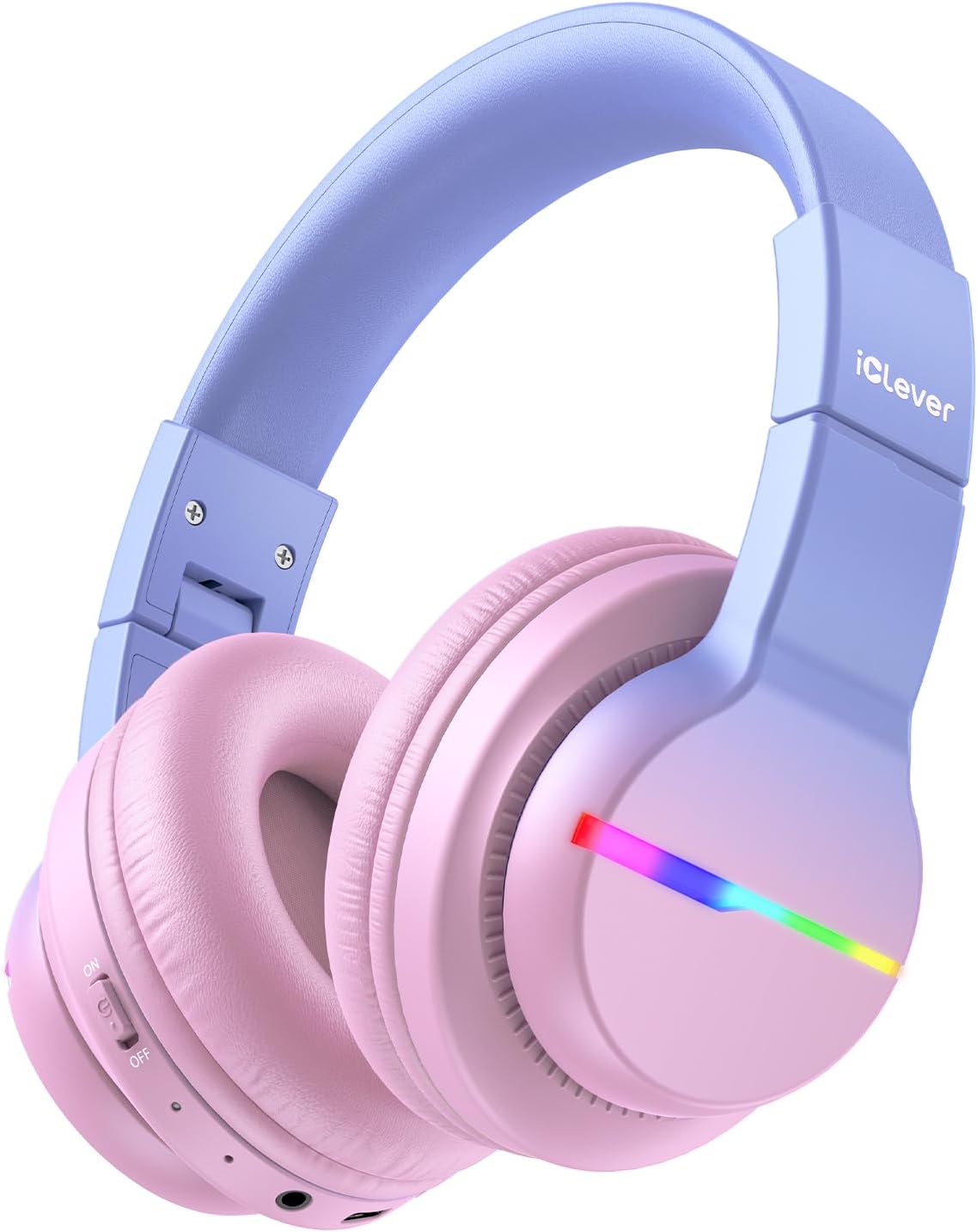 iClever BTH12 Bluetooth-Kopfhörer für Kinder mit LED-Beleuchtung, 85 Stunden Wiedergabezeit, ideal für Reisen