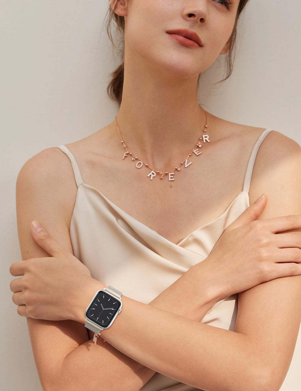 OULUOQI Edelstahl Milanaise Armband für Apple Watch 44mm 46mm 45mm 49mm