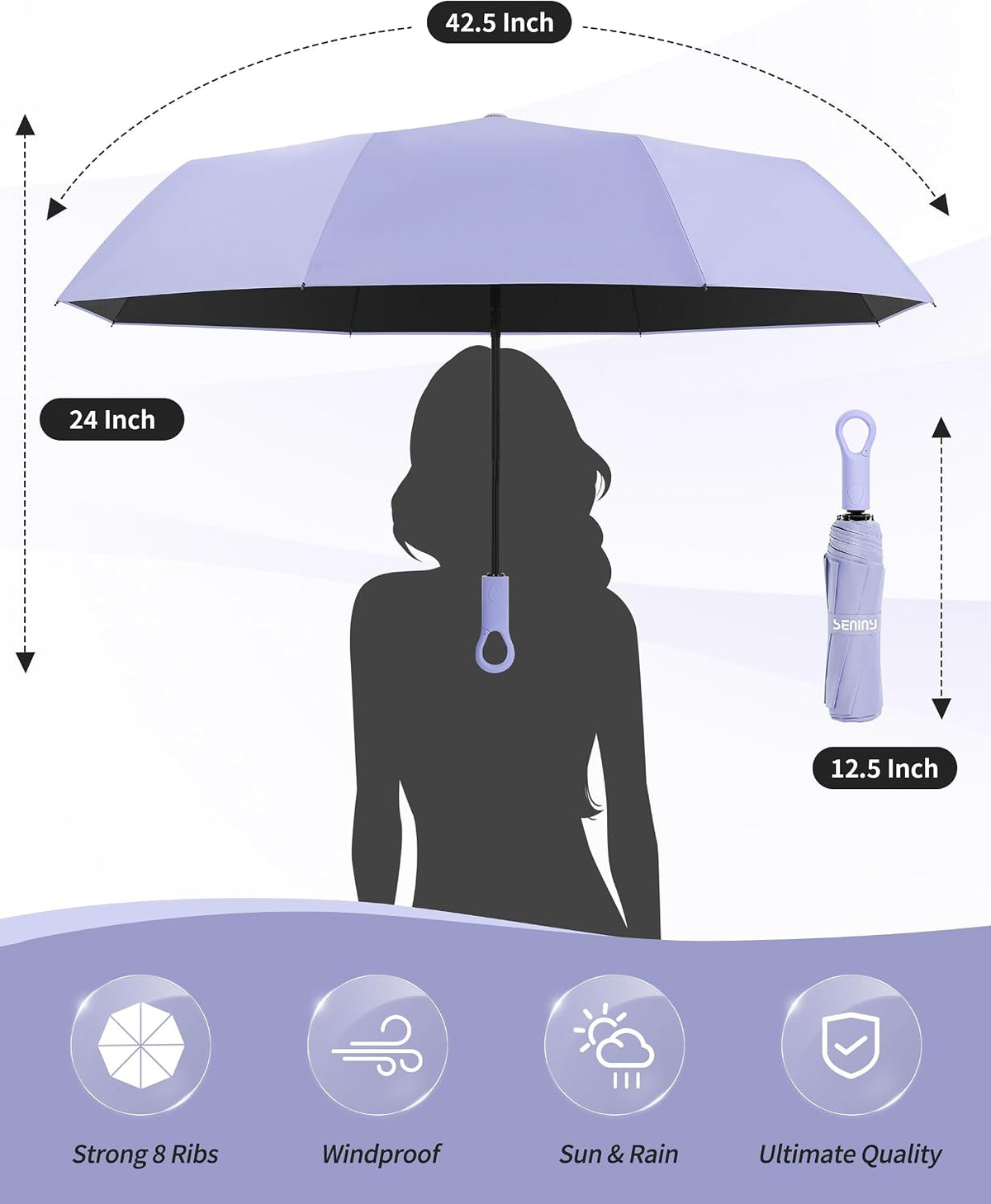Seniny Windproof Travel Umbrella, Automatic Umbrellas for Rain, Portable & Compact Umbrellas for Backpack, Strong UV for Protection, Folding Small Sun Umbrella for Car, Walking