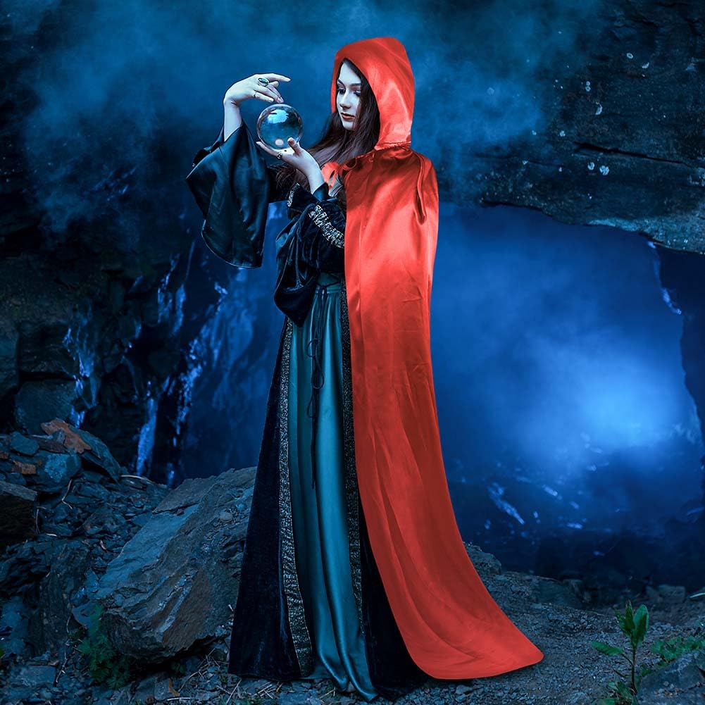 Aomig Cape à Capuchon, Déguisement Adulte Unisexe Costume, Cape Sorcier, Halloween Cosplay Costume Cape Longue Cape, Déguisement pour Halloween, Bal Masqué