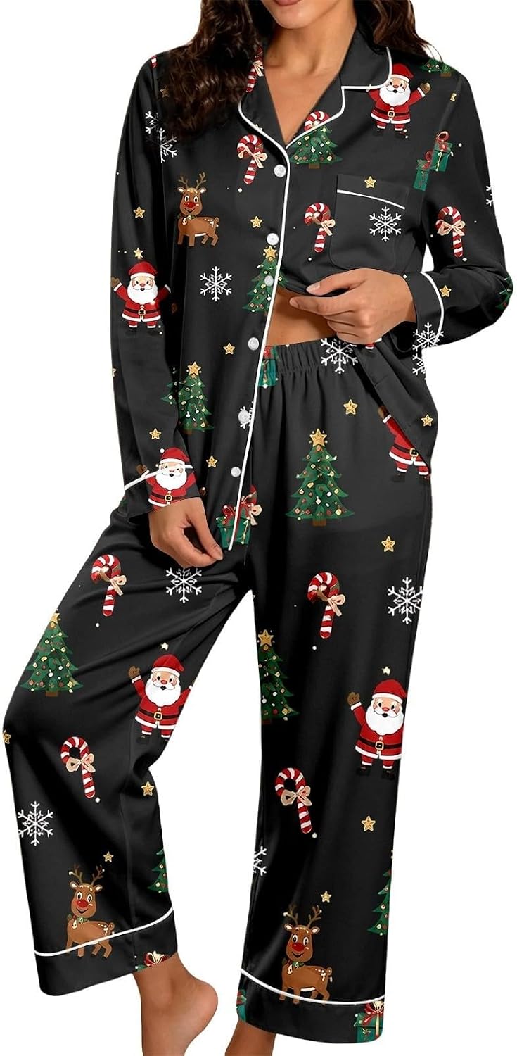 Christmas Pyjamas Women 2026 2 Ladies Pieces Fluffy Pjs Matching Christmas Womens Pyjamas Long Sleeve Xams Plus Size Fashion Autumn Winter Nightwear Lounge Wear Sets for Women UK