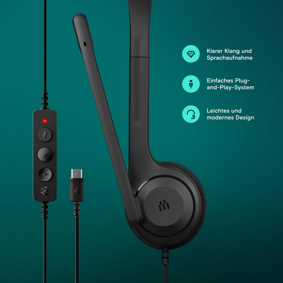 EPOS C1 Vielseitiges Business- Headset mit Mikrofon, Universellem 3,5-mm-Klinkenstecker, Breite Gerätekompatibilität - kopfhörer mit Kabel, mikrofon PC, Rauschunterdrückendes Mikrofon, on Ear
