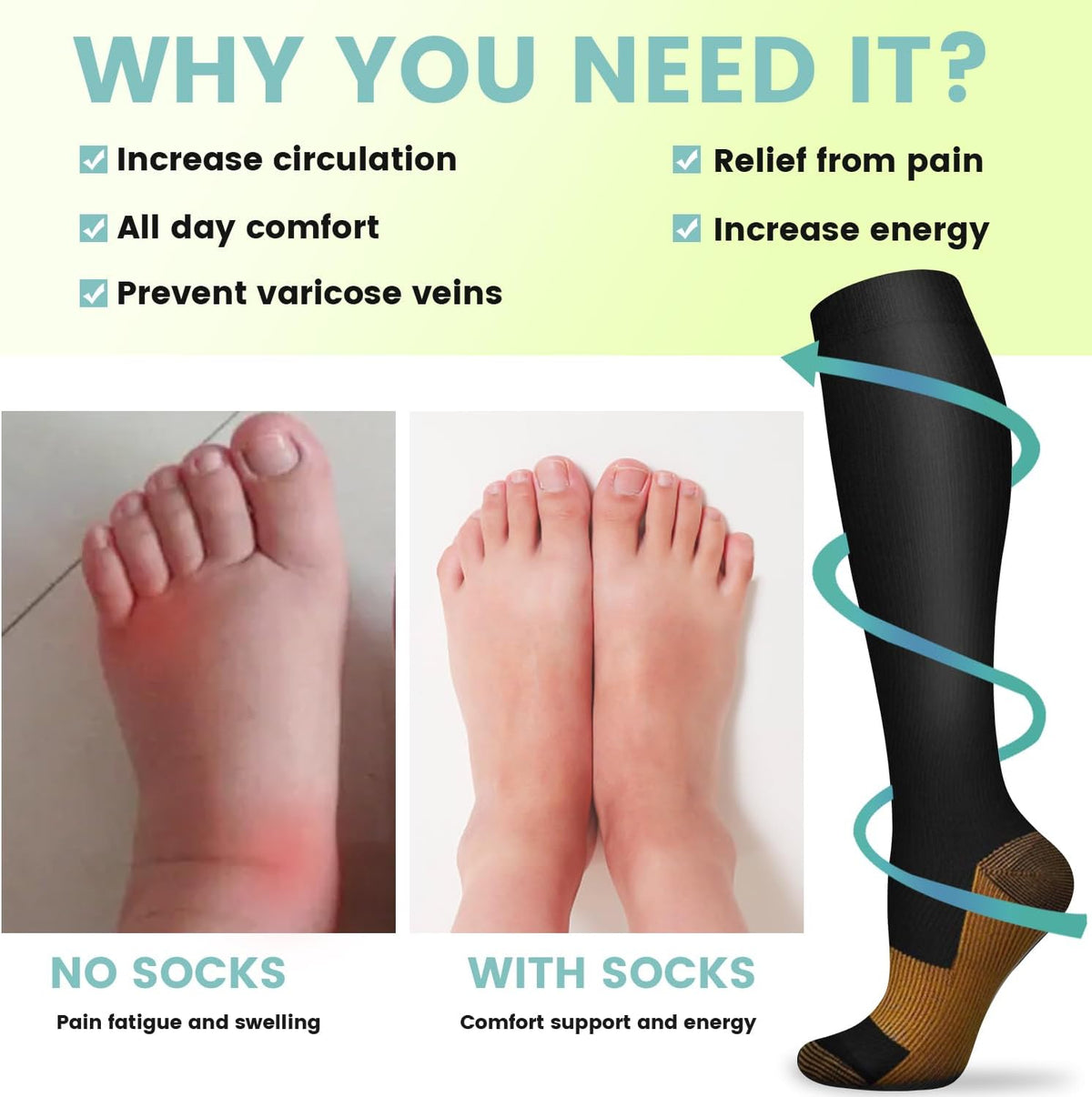Copper Compression Socks 15-20 mmHg for Men & Women 8 Pairs – Circulation Support for Nurses, Travel, Running, Hiking, Soccer