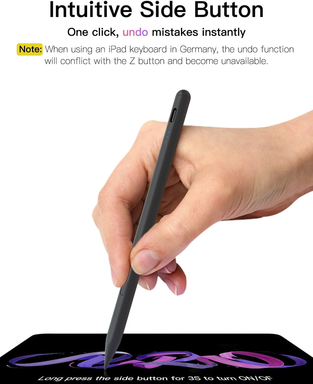 Stylus Stift für iPad 2018-2026 mit USB-C Schnellladeleistung, Palm Rejection und Neigungssensitivität Pencil für iPad 11/10/9/8/7/6/A16, Mini 7/6/5, Air M4/3/2 11"/13"/5/4/3, Pro M5/M4 13"/12.9″/11″