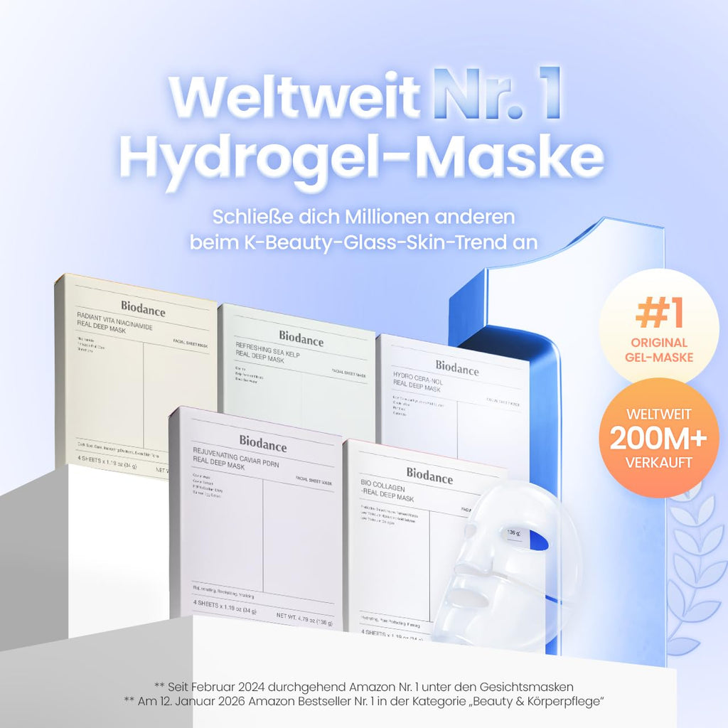 BIODANCE Refreshing Sea Kelp Real Deep Mask, Hydrogel Mask, Calming, Oil & Sebum Control, Blemish Care, Korean Skincare, 34 g x 4ea