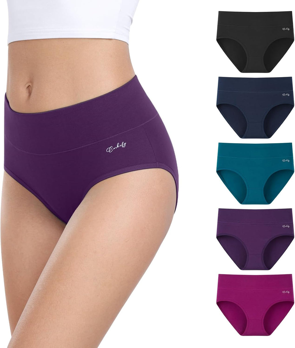 anqier Damen-Unterhosen, 5er-Pack, Stretch-Baumwolle, hoch geschnittene Slips für Damen