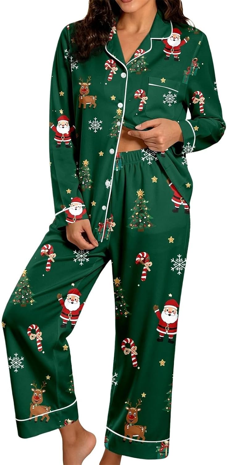 Christmas Pyjamas Women 2026 2 Ladies Pieces Fluffy Pjs Matching Christmas Womens Pyjamas Long Sleeve Xams Plus Size Fashion Autumn Winter Nightwear Lounge Wear Sets for Women UK