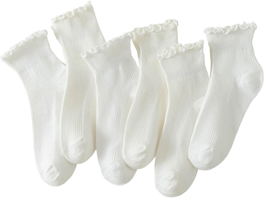 Hstyle 6 Pairs of Ruffle Socks Women, Cute Ruffle Ankle Socks