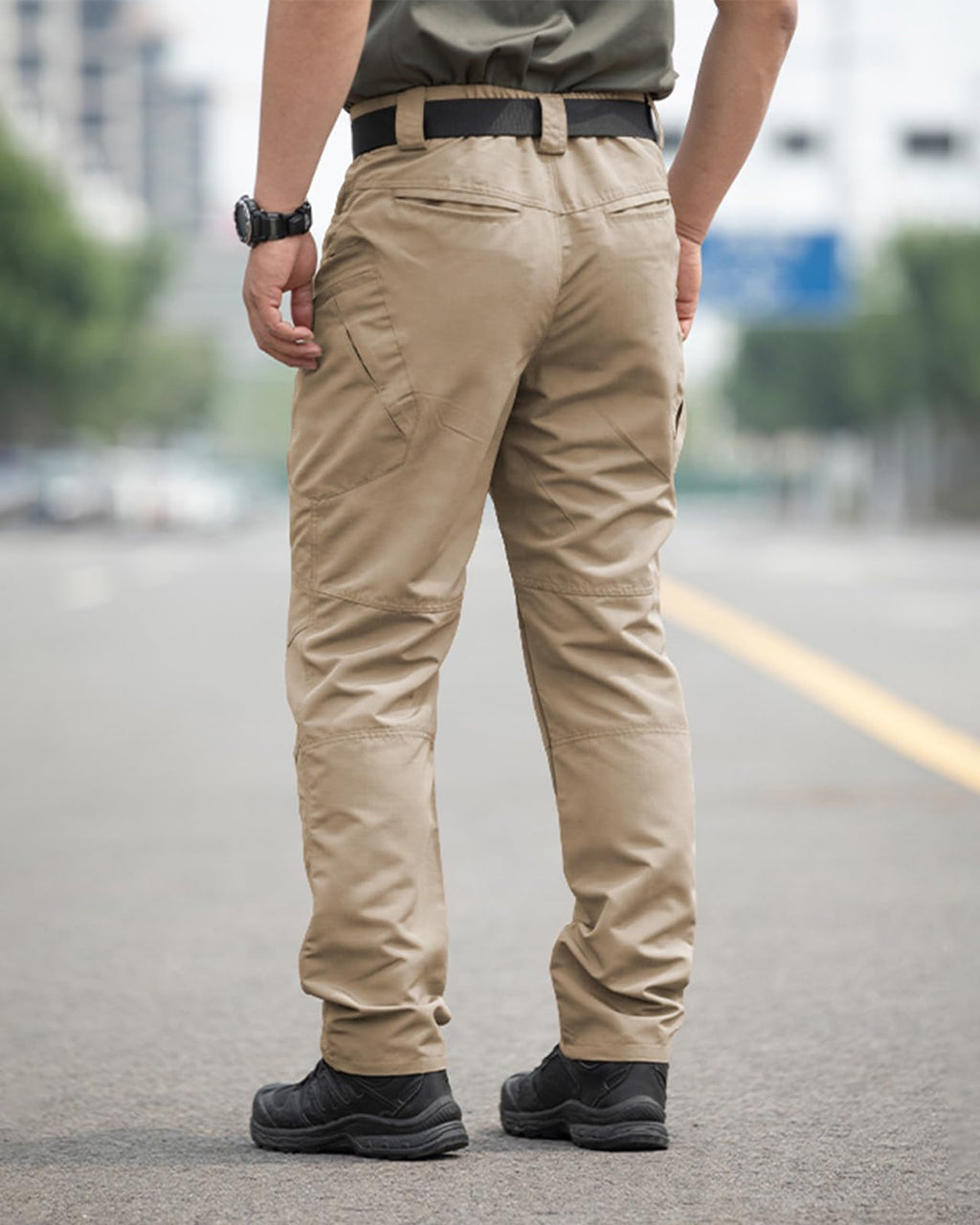 Men's Stretch Tactical Pants Waterproof Ripstop Fabric Cargo Pants Lightweight Casual Hiking Outdoor Work Pants (No Belt)