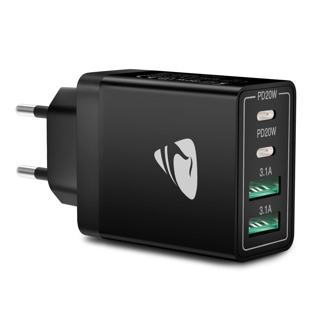 USB C Ladegerät, 40W 4-Port USB ladegerät Mehrfach Schnellladegerät PD 3.0