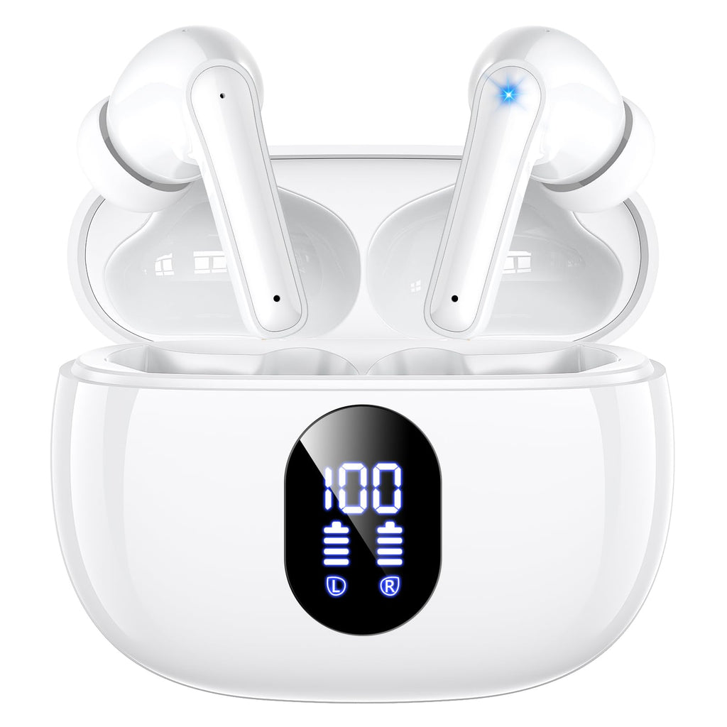 Bluetooth 5.4 Kabellose In-Ear Kopfhörer mit Smart Touchscreen, 48 Std. Wiedergabezeit, Aktive ANC Geräuschunterdrückung + ENC Anrufverarbeitung, 5 EQ-Modi, HiFi Stereo, IPX7 Wasserdicht Austerweiß