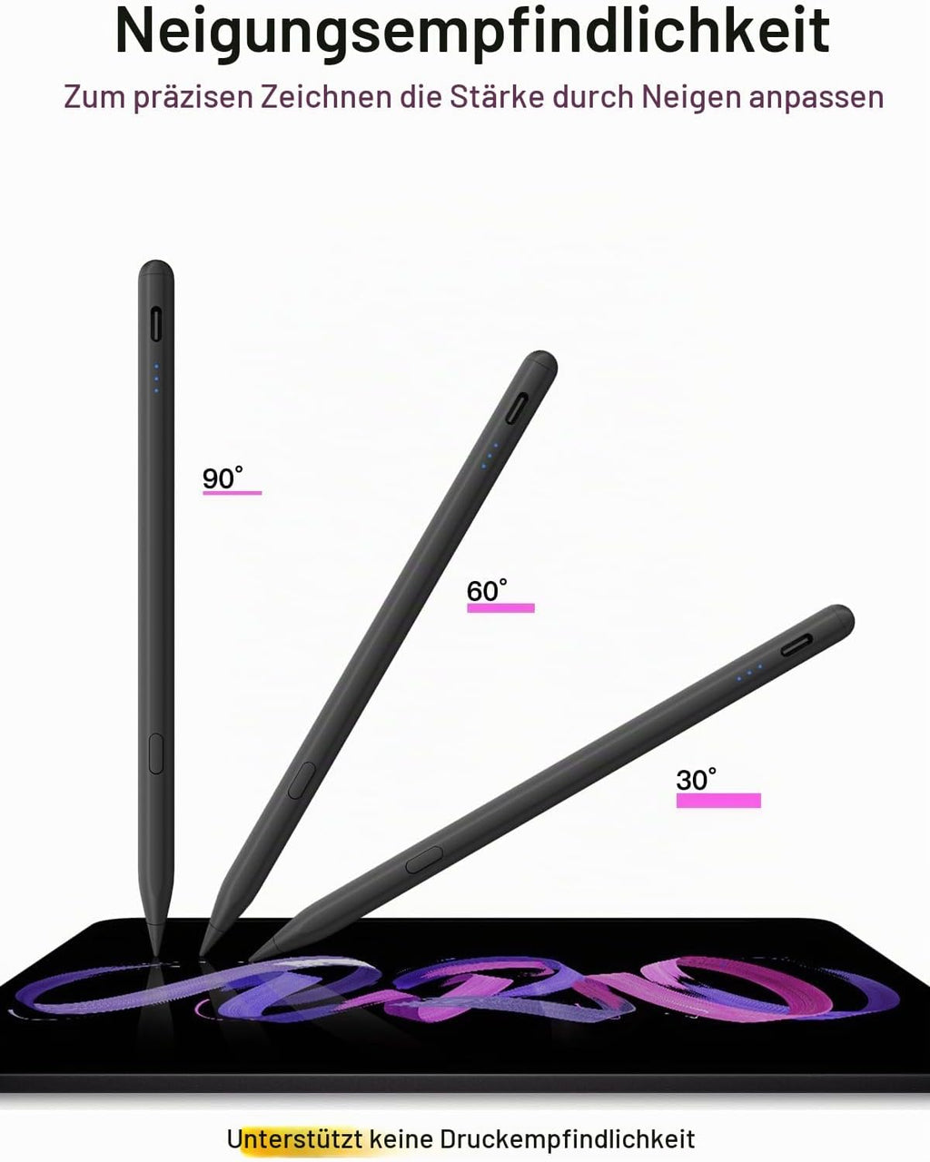 Stylus Stift für iPad 2018-2026 mit USB-C Schnellladeleistung, Palm Rejection und Neigungssensitivität Pencil für iPad 11/10/9/8/7/6/A16, Mini 7/6/5, Air M4/3/2 11"/13"/5/4/3, Pro M5/M4 13"/12.9″/11″