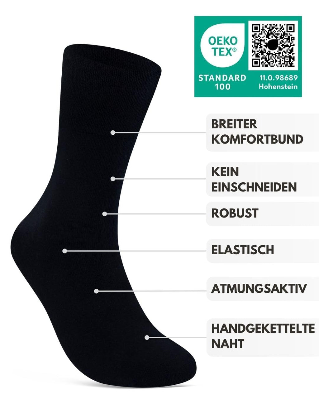 sockenkauf24 Diabetikersocken ohne Gummi & ohne Naht 97% Baumwolle (6 Paar) Diabetiker Socken mit Komfortbund für Damen & Herren