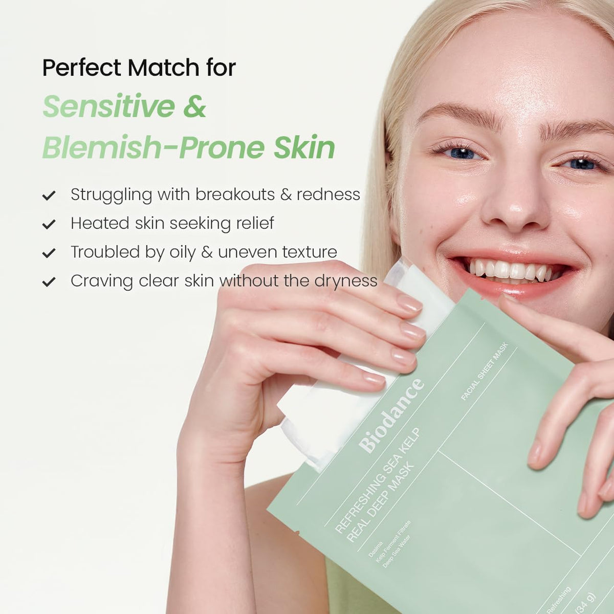 BIODANCE Refreshing Sea Kelp Real Deep Mask, Hydrogel Mask, Calming, Oil & Sebum Control, Blemish Care, Korean Skincare, 34 g x 4ea