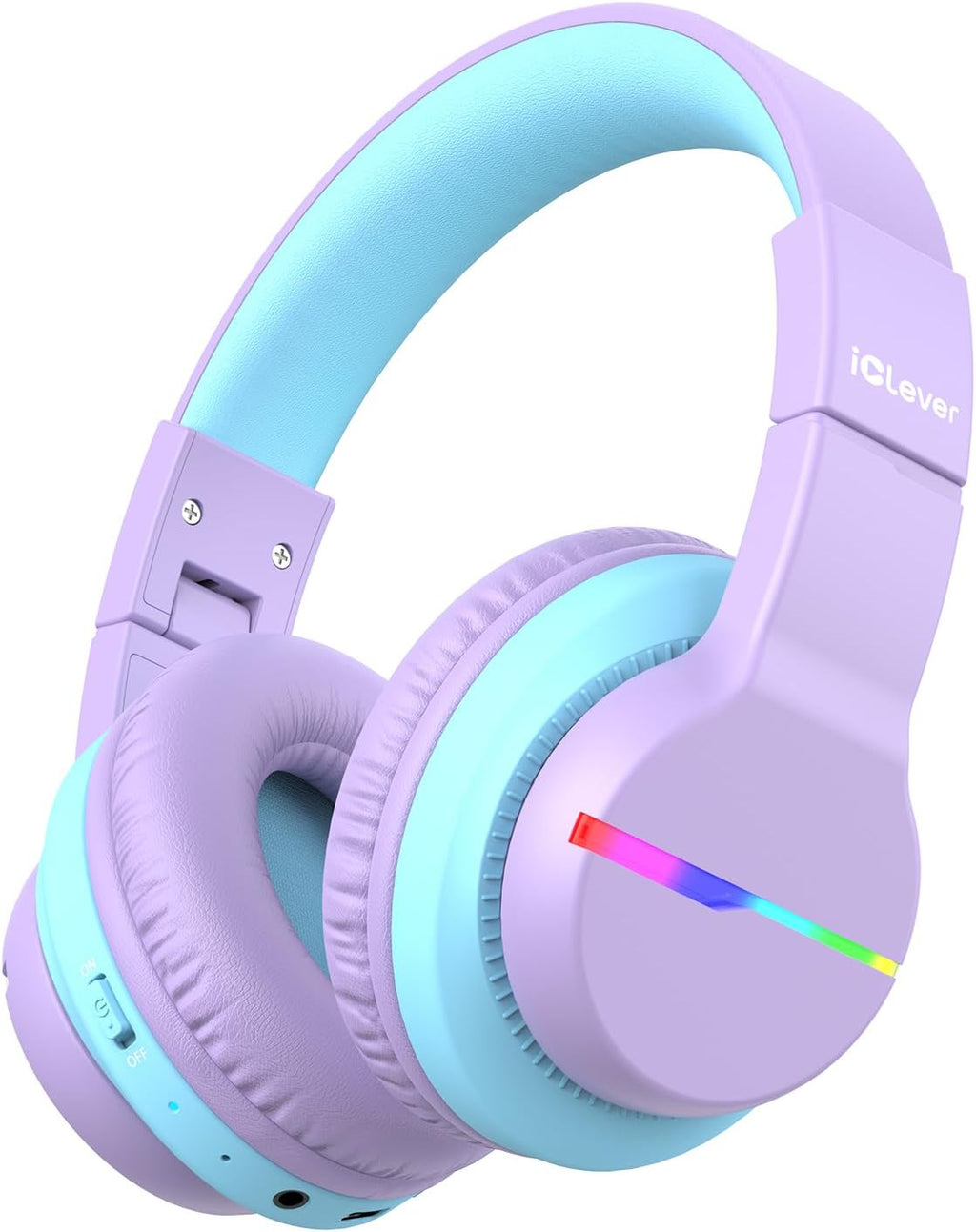 iClever BTH12 Bluetooth-Kopfhörer für Kinder mit LED-Beleuchtung, 85 Stunden Wiedergabezeit, ideal für Reisen