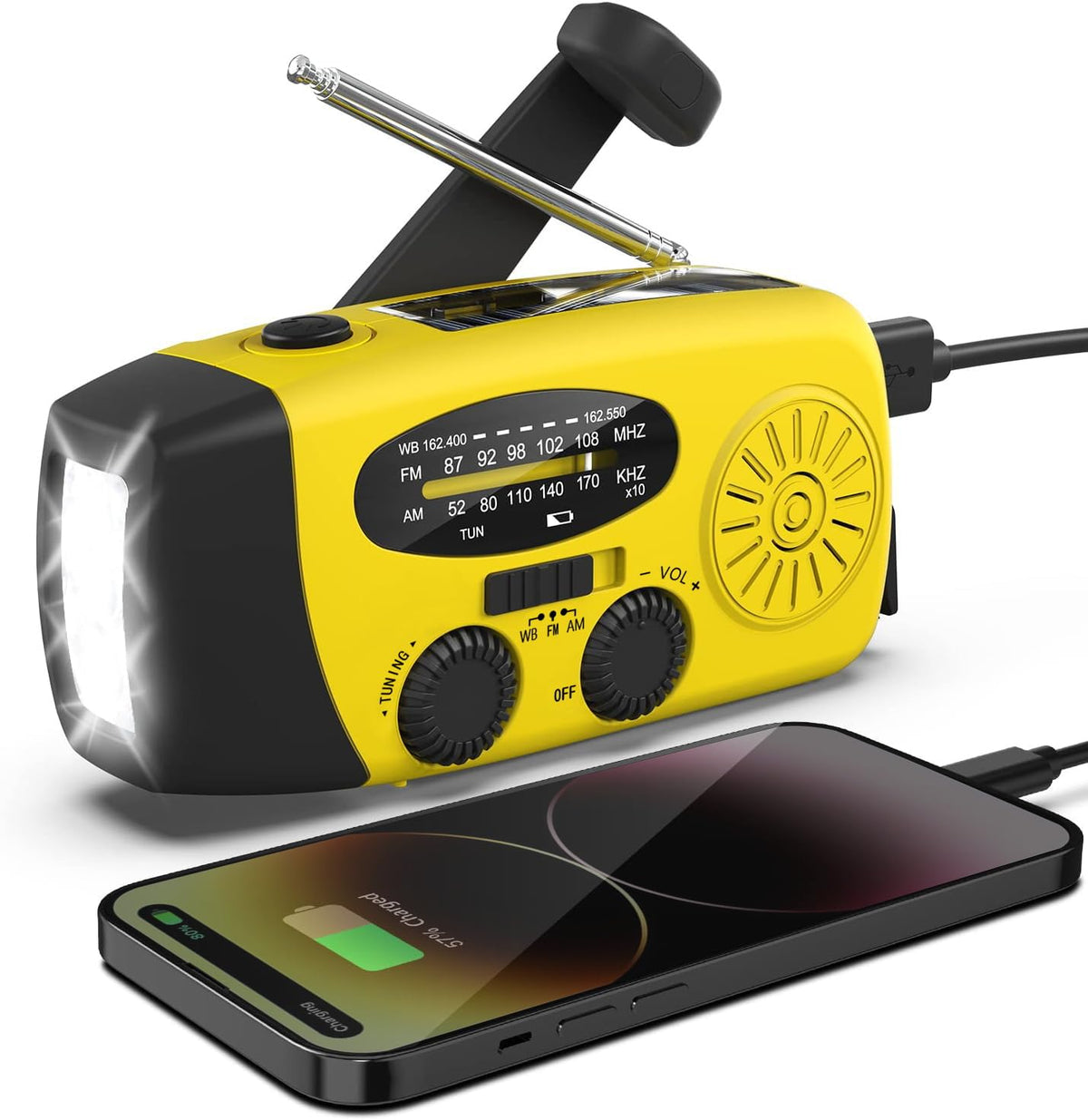 Notfall-Solarradio,Solarbaby Selbstbetriebenes Kurbelradio mit LED-Taschenlampe, SOS-Alarm,AM/FM Wetter Wind Up Radio mit 2000mAh Akku für Notladung von Smartphone,(Rod)