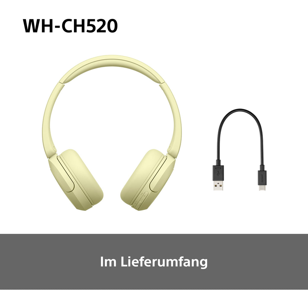 Sony WH-CH520 Kabellose Bluetooth-Kopfhörer - bis zu 50 Stunden Akkulaufzeit mit Schnellladefunktion, On-Ear-Modell - Schwarz
