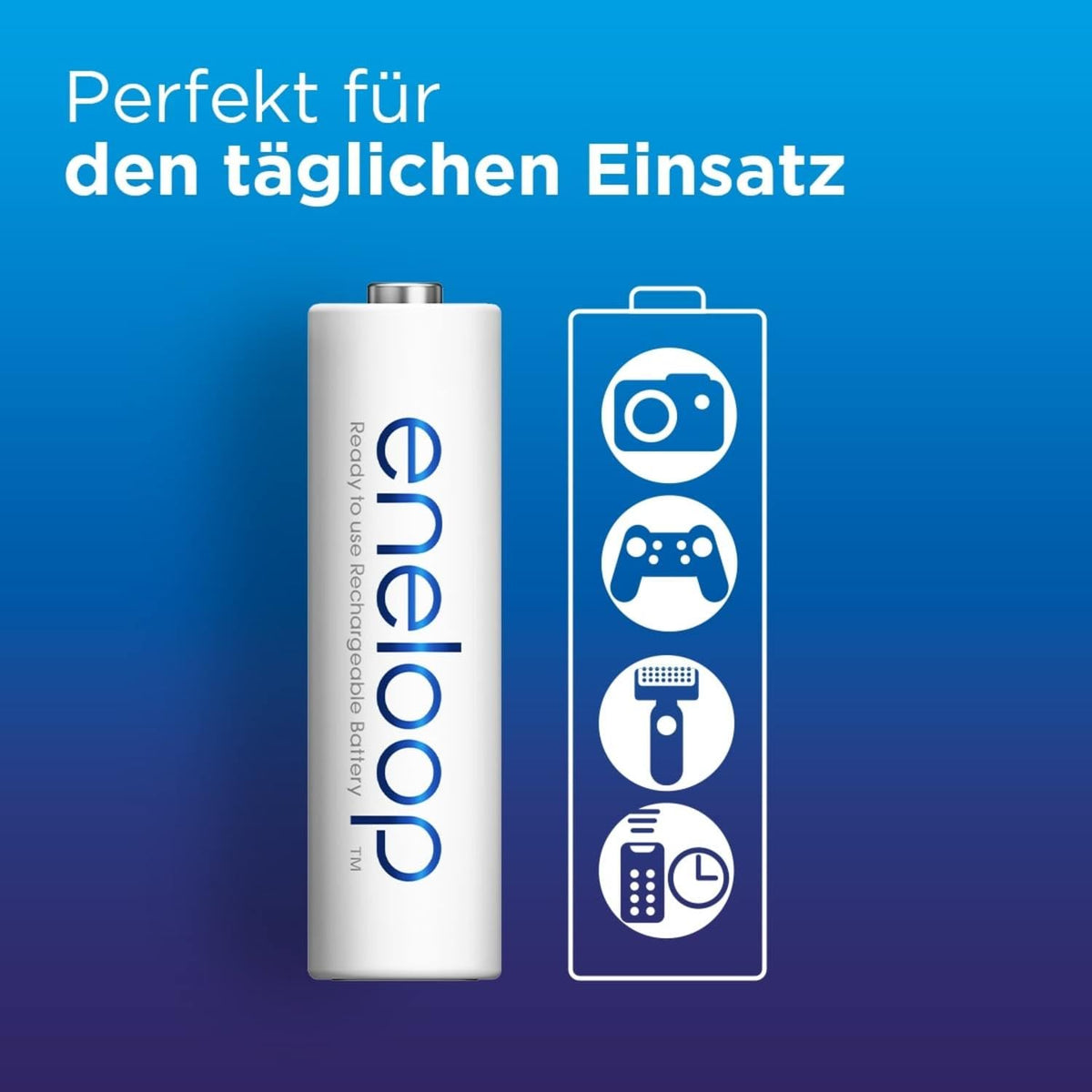 eneloop, AA/Mignon Ni-MH Akku, 8er-Pack, Kapazität mit min. 2000 mAh, Ready-to-Use Ni-MH Akkus, bis zu 2000 Mal wiederaufladbar, plastikfreier Verpackung, standard, weiß