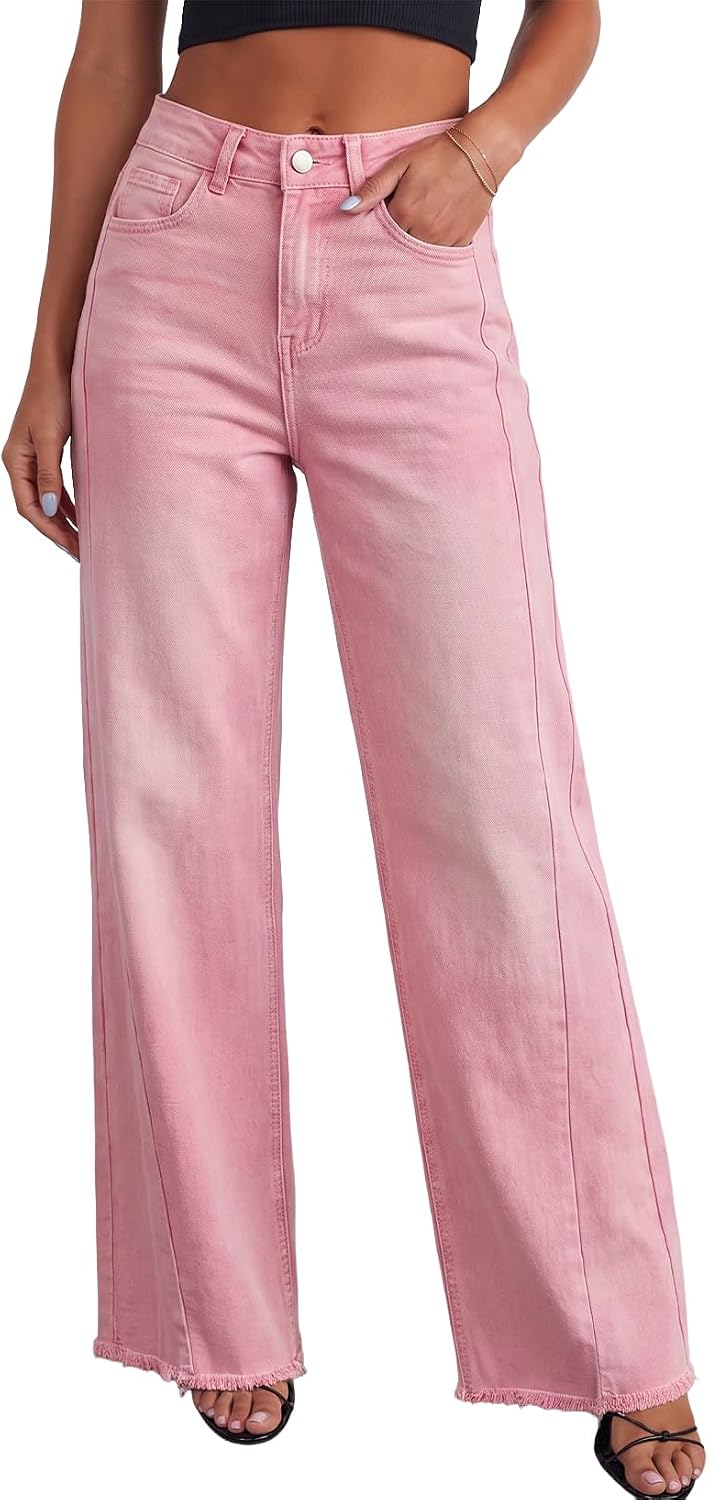 Sidefeel Women's Wide Leg Jeans High Waisted Stretchy Denim Pants