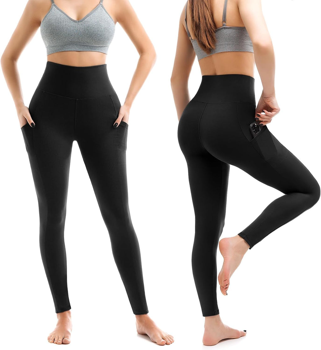 Leafigure Lot de 2 leggings de sport opaques taille haute avec poches pour entraînement, sport, yoga, course à pied