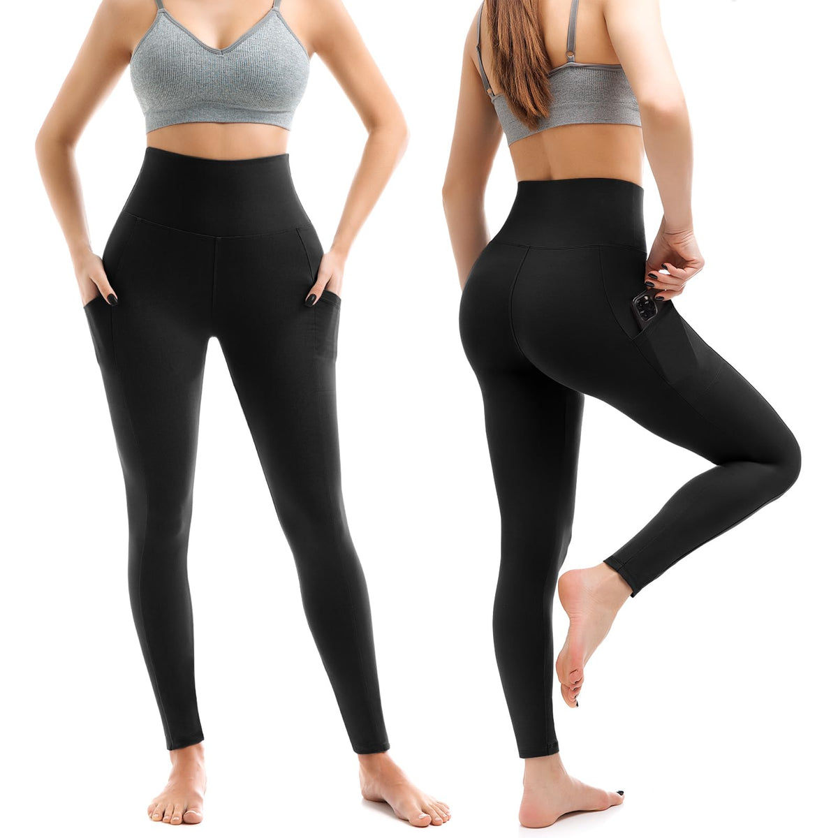 Leafigure 2er Pack High Waist Leggings Damen mit Taschen