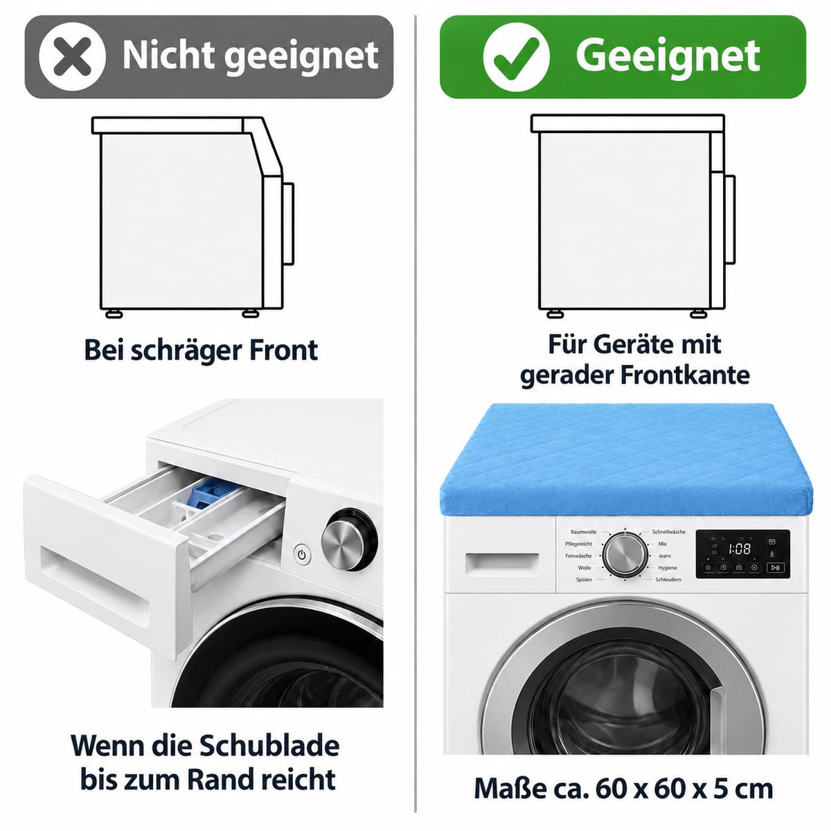 Brandsseller Waschmaschinenbezug & Trocknerbezug 60x60 cm - gepolsterter Schonbezug für Waschmaschine und Trockner – Schutzhülle mit Gummizug - Grün