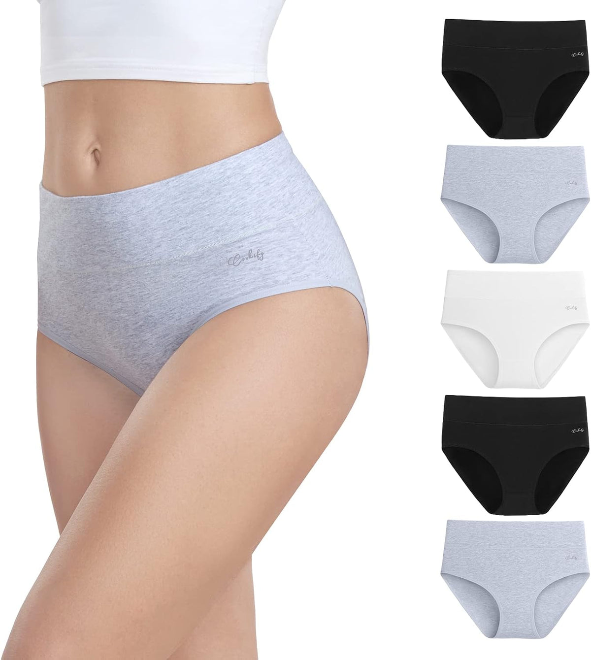 anqier Damen-Unterhosen, 5er-Pack, Stretch-Baumwolle, hoch geschnittene Slips für Damen