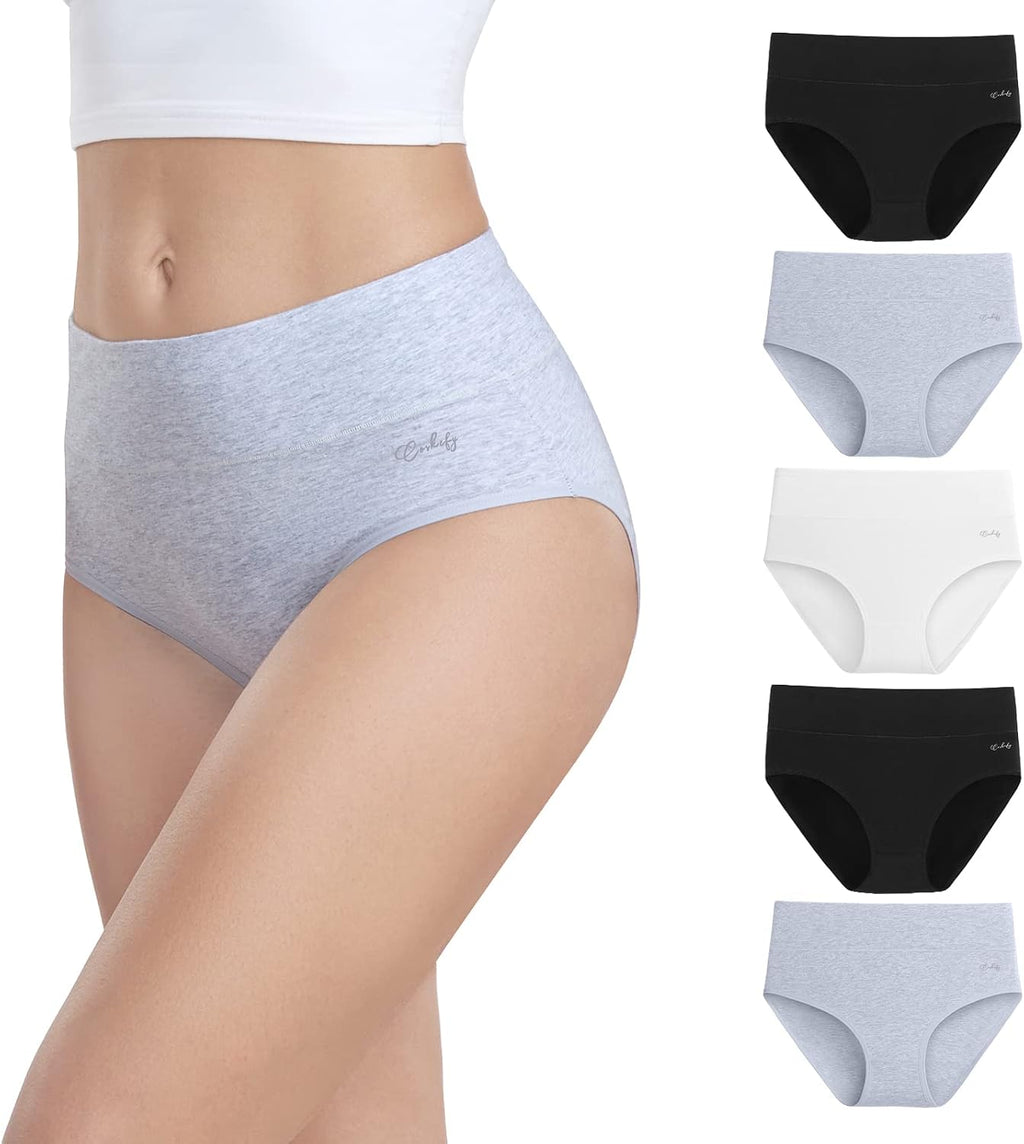 anqier Damen-Unterhosen, 5er-Pack, Stretch-Baumwolle, hoch geschnittene Slips für Damen