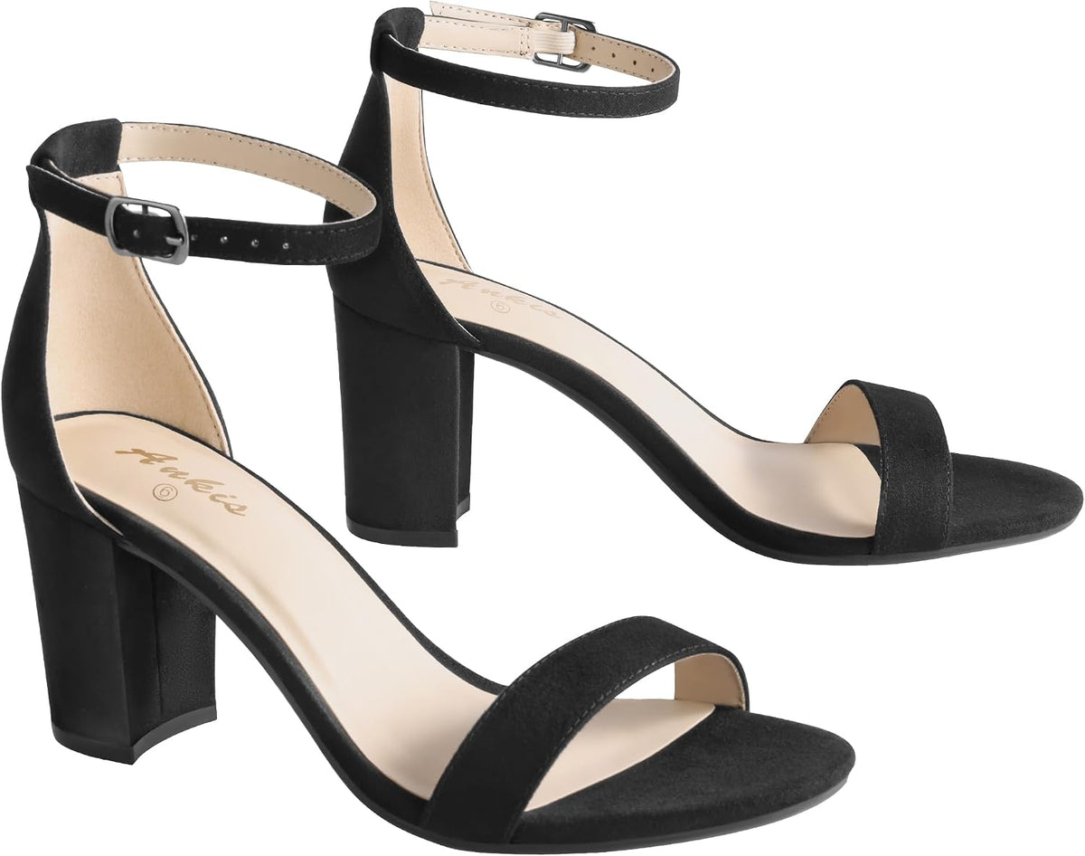 Ankis Damen-Sandalen mit offenem Zehenbereich, Knöchelriemen und 7 cm Blockabsatz