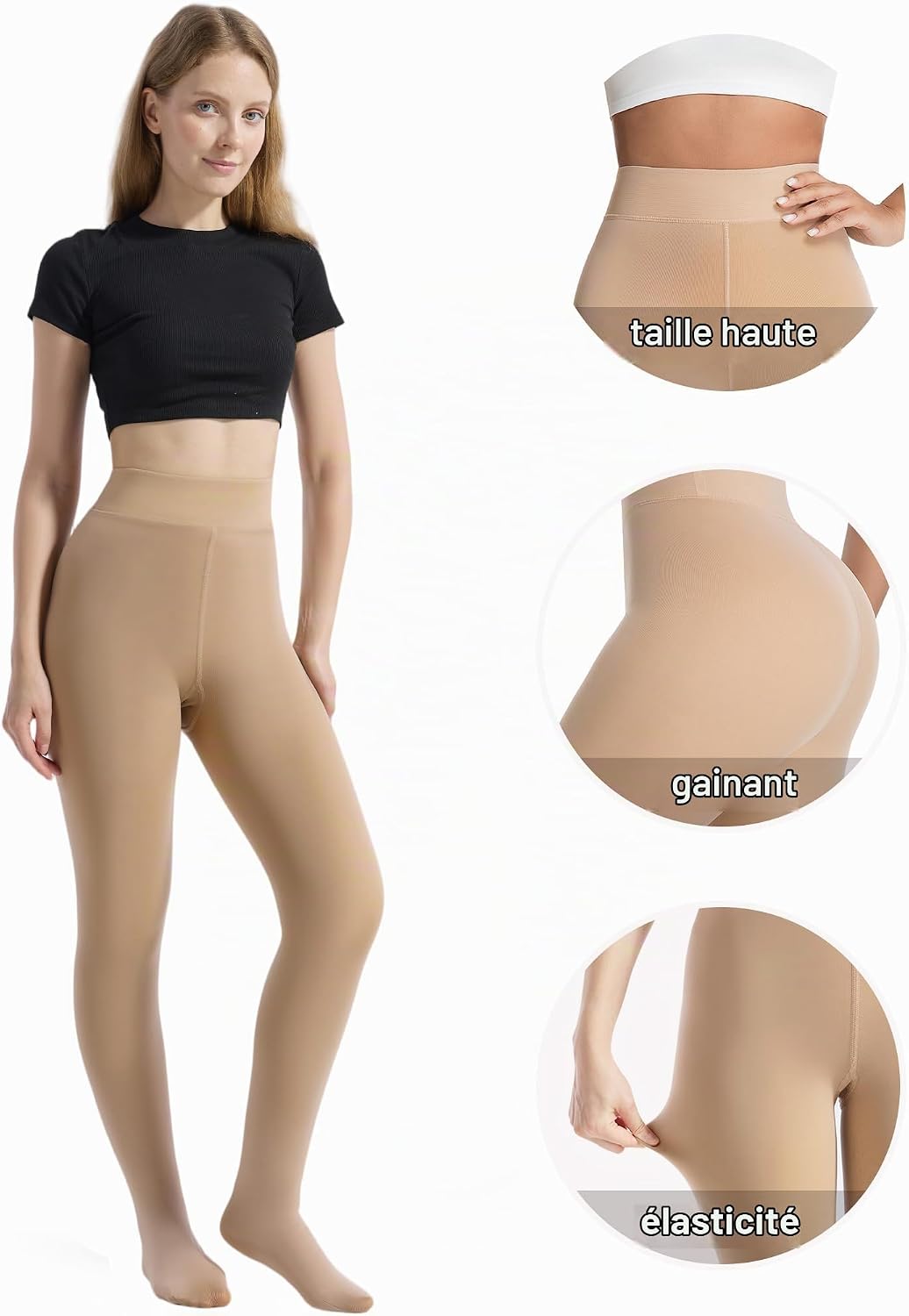 HOWIN Collant Polaire Femme Collant Thermique Effet Transparent Hiver