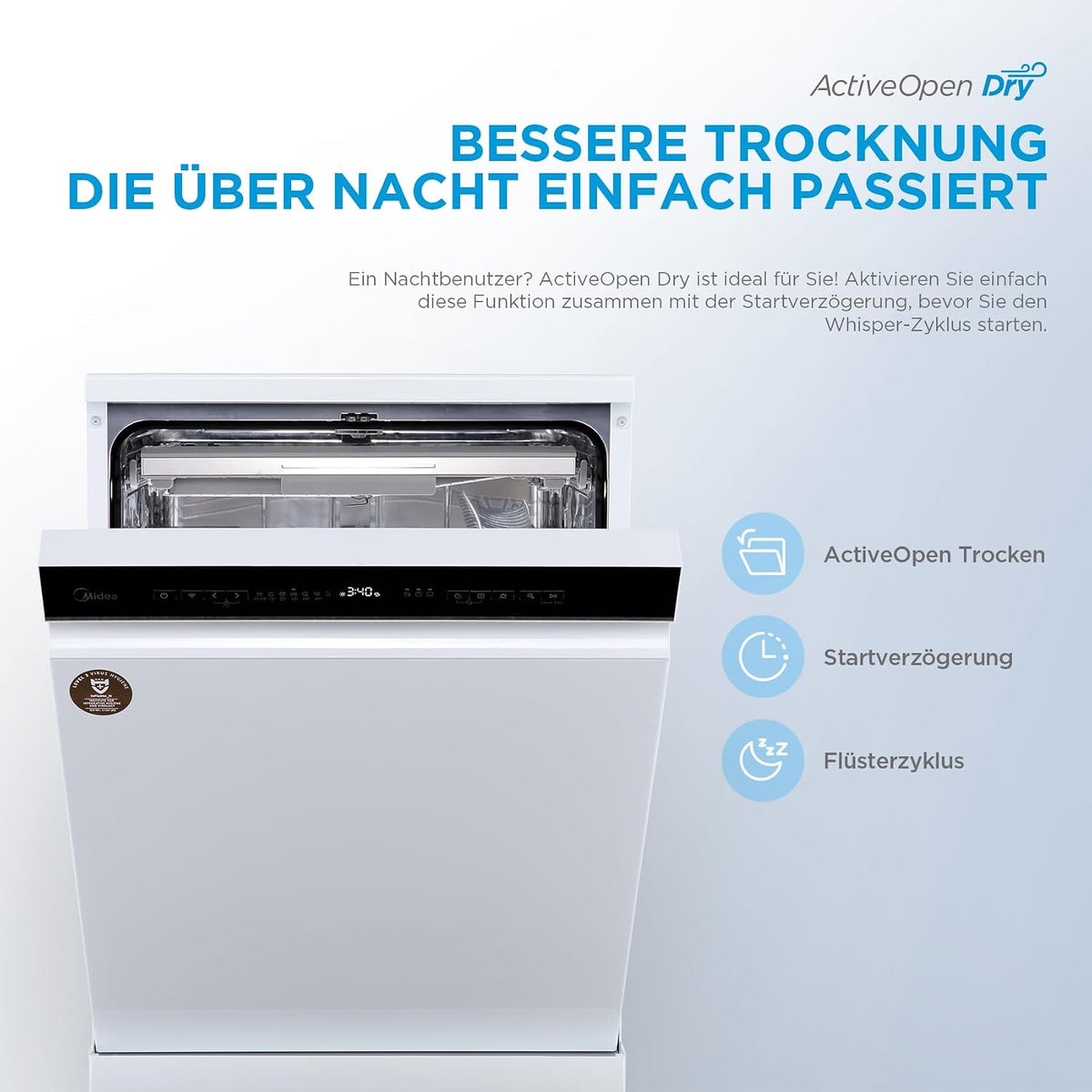 Midea Geschirrspüler Teilintegriert 60 cm Einbau Spülmaschine 13 Gedecke