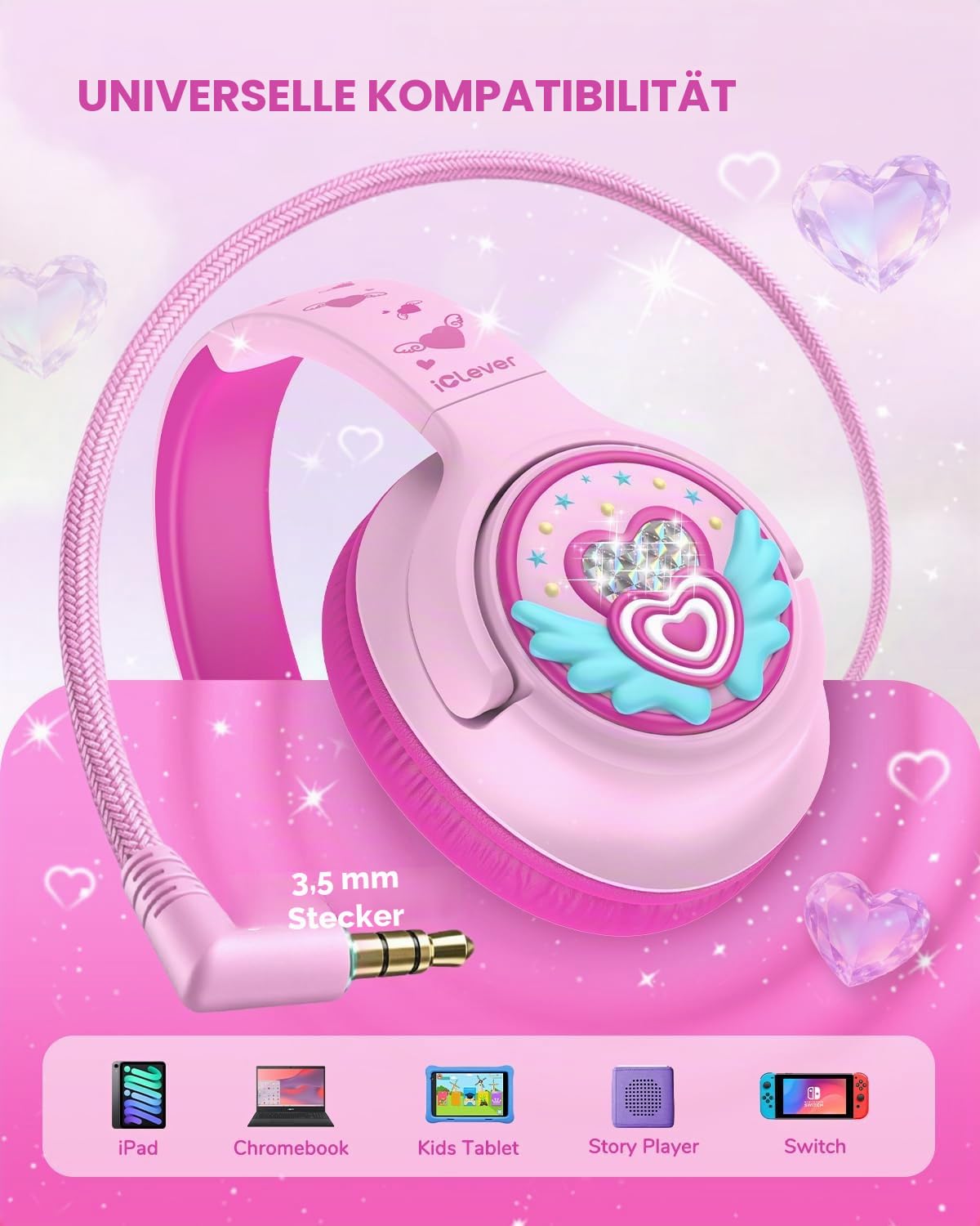 iClever HS26 Kopfhörer Kinder mit 3,5 mm Kabel für Schule/Tablet/Reisen