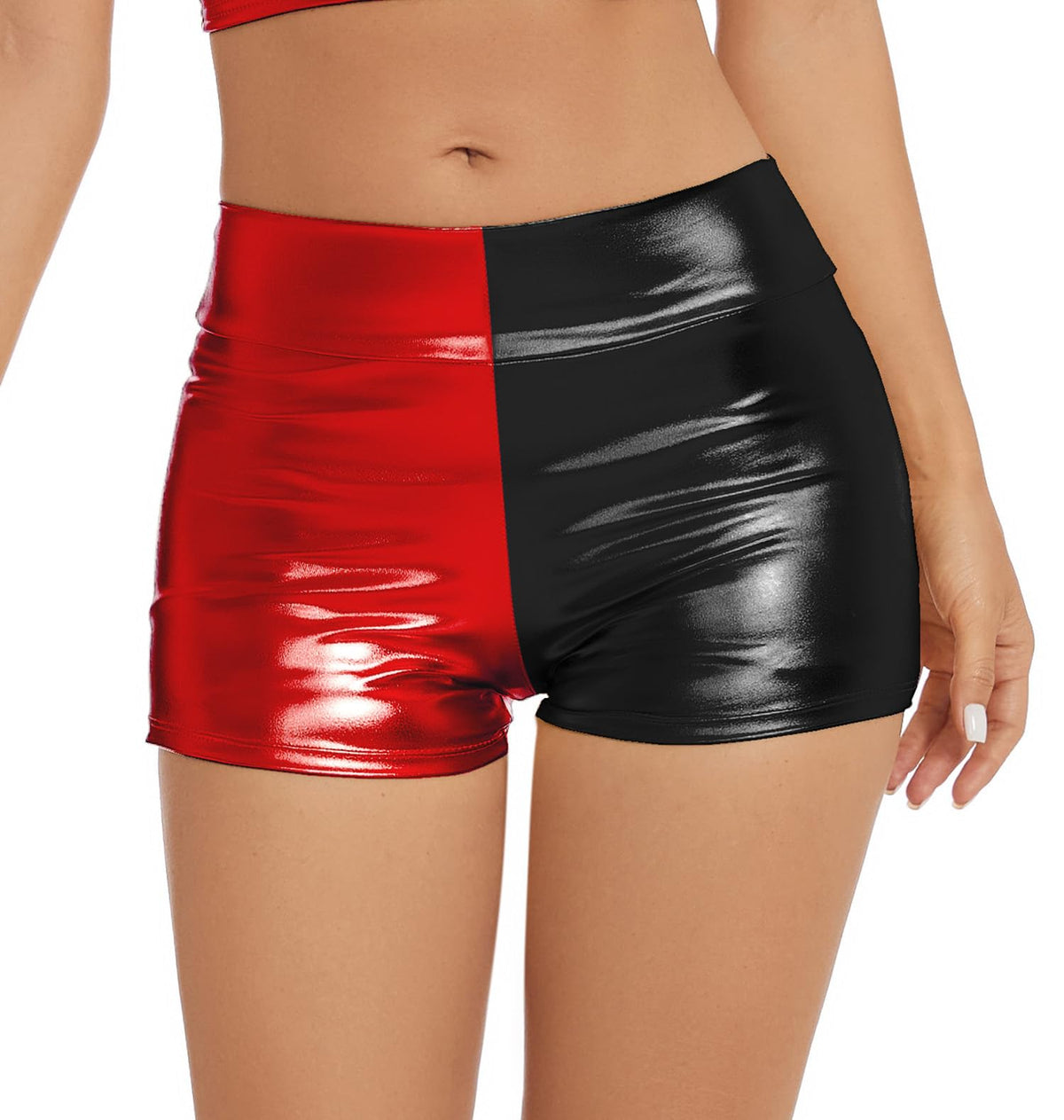 Metallic Rave-Shorts für Damen, glänzende High-Waist-Hose für Tanzfestivals