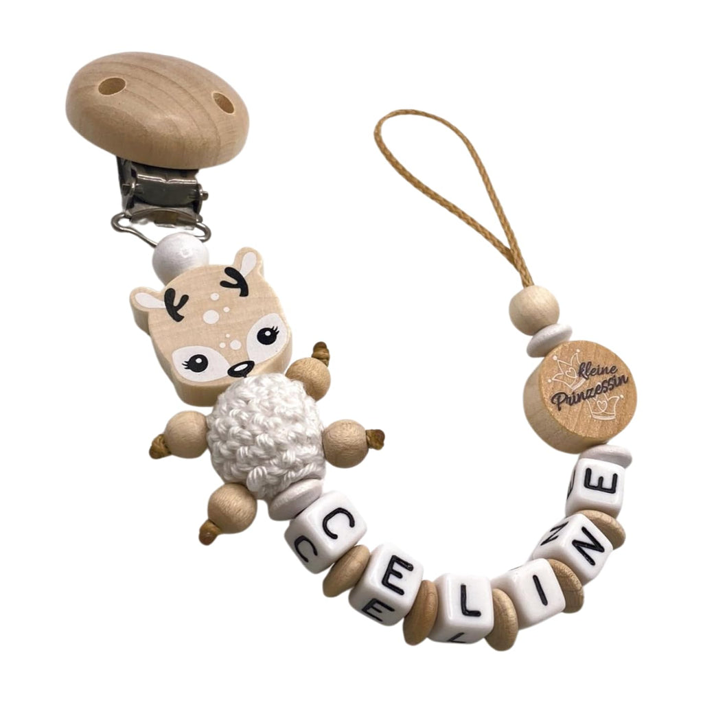 Schnullerband mit Namen für Mädchen & Jungen personalisierte Baby Geschenke (REH Herzchen)