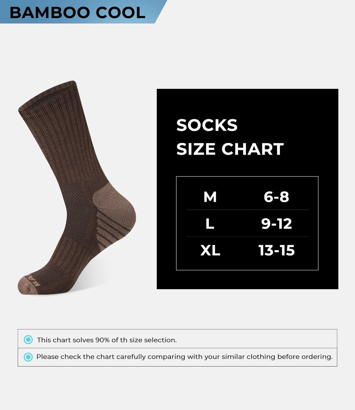 BAMBOO COOL Men's Crew Socks Athletic Cushioned Moisture Wicking 6 Pairs