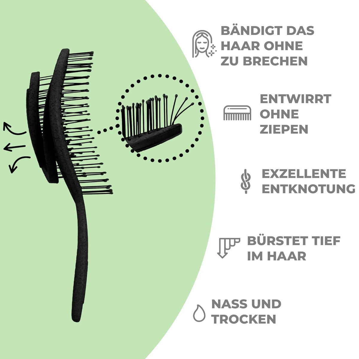 Ninabella Haarbürste ohne Ziepen - Detangler Bürste, Entwirrbürste & Lockenbürste für feines und langes Haar - Haarbürste Damen Herren Kinder - für nasse und trockene Haare - Limettengrün