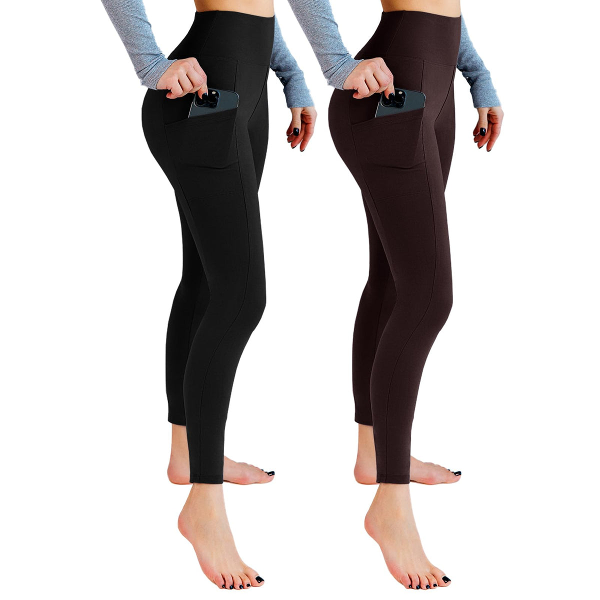 Leafigure 2er Pack High Waist Leggings Damen mit Taschen