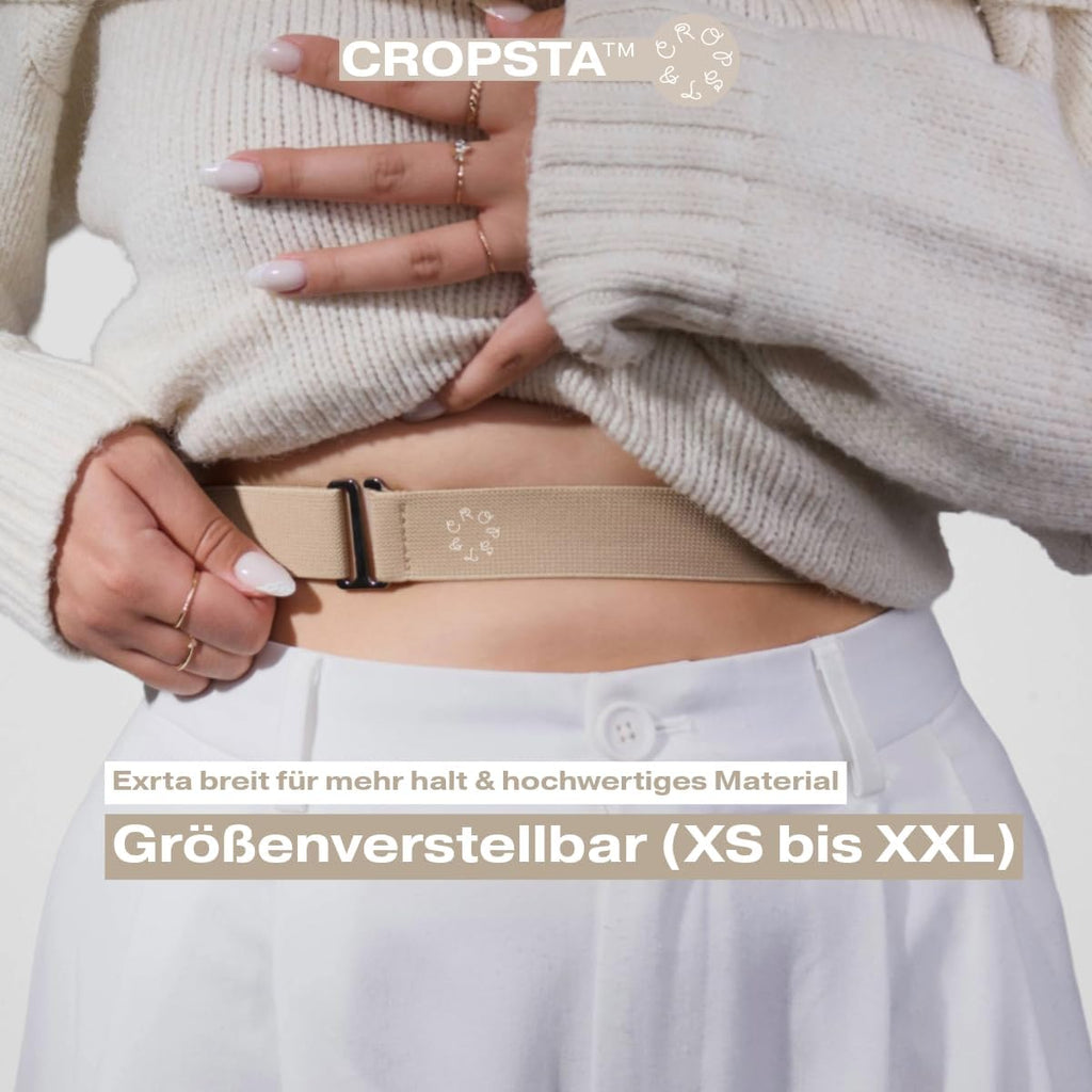Crop Band für Shirts & Hoodies - Elastisch & verstellbar für perfekten Cropped Look - Unsichtbar unter Kleidung - Fashion Tool Unisex (Beige)
