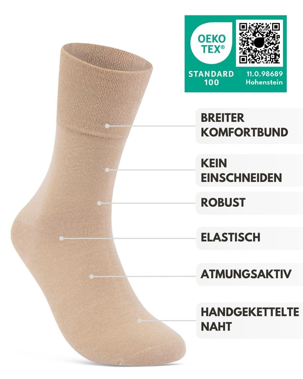 sockenkauf24 Diabetikersocken ohne Gummi & ohne Naht 97% Baumwolle (6 Paar) Diabetiker Socken mit Komfortbund für Damen & Herren
