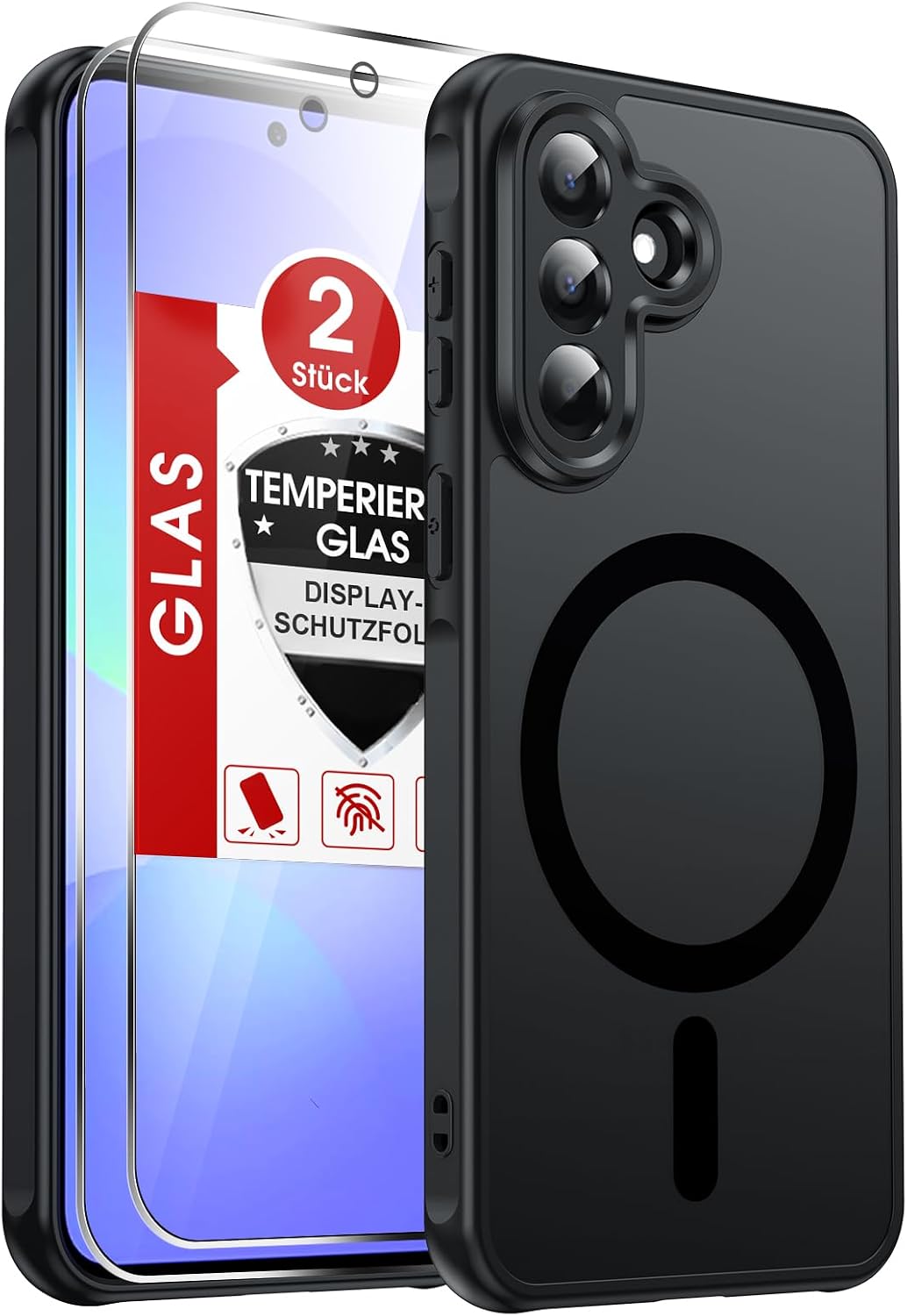 LeYi für Samsung Galaxy A06 4G Hülle für Magsafe mit 2X Panzerglas-Schwarz