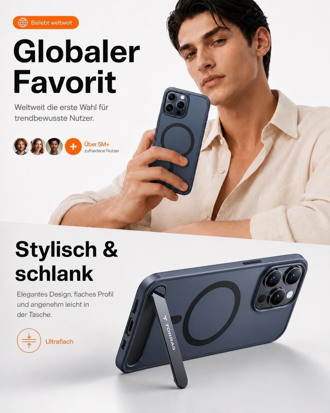 TORRAS Ostand L1 Hülle für iPhone 16 Pro für MagSafe Case, Schwarz