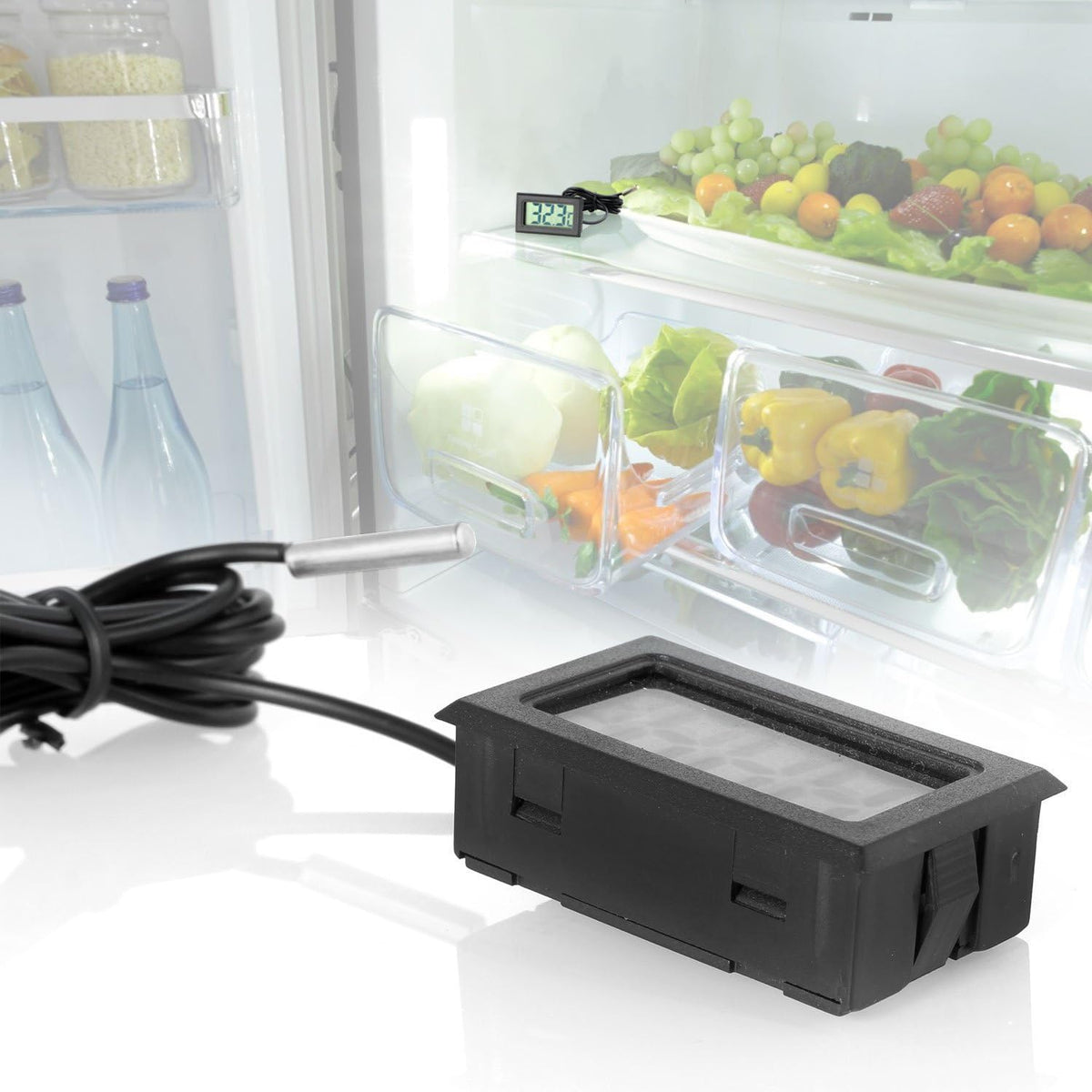 ARCELI Digital LCD Thermometer Temperaturüberwachung mit externer Sonde für Kühlschrank Gefrierschrank Kühlschrank Aquarium - schwarz （4 Stück）